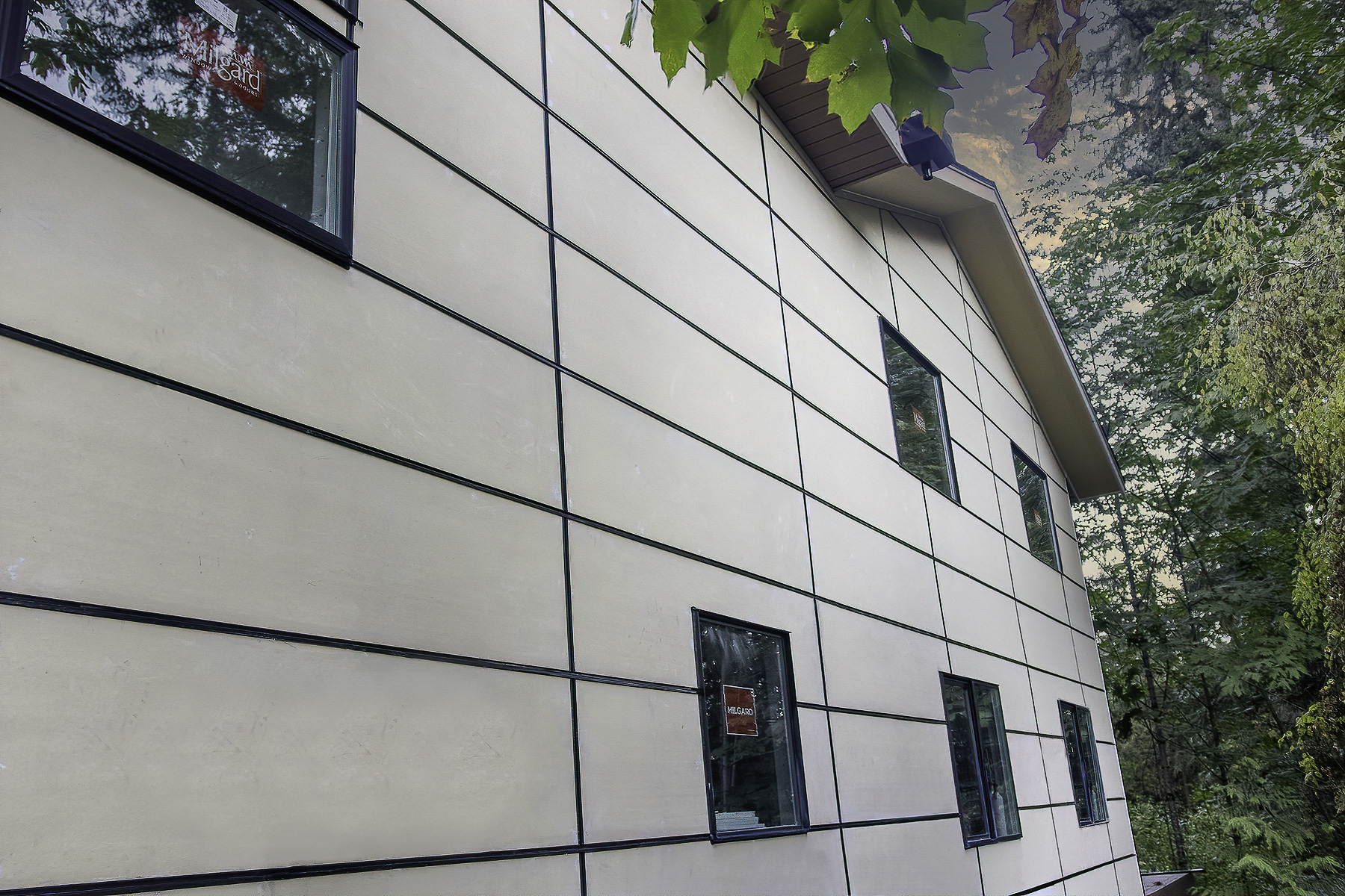 Custom panel siding detail with crisp exterior finish